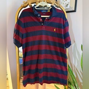Polo by Ralph Lauren Men's Navy and Burgundy Striped Polo Shirt